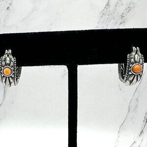 American West Orange Spiny Shell 925 Sterling Silver Huggie Hoop Earrings